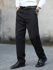 Men's Black Formal Business Casual Straight Leg Pants