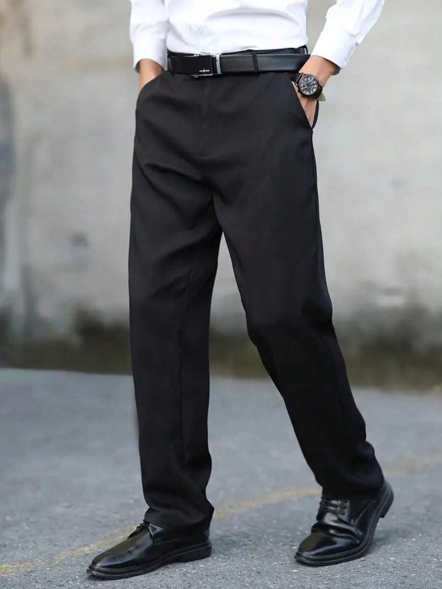 Men's Black Formal Business Casual Straight Leg Pants