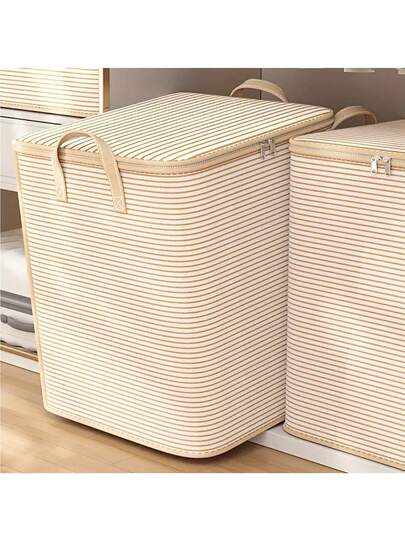 Large Capacity Handled Non-Woven Fabric Storage Bag - Classic Striped Design, Suitable For Clothes, Blankets, Toys - Multifunctional Wardrobe Organizer, Suitable For Home And Travel, Clothing Organization, Under Bed Storage