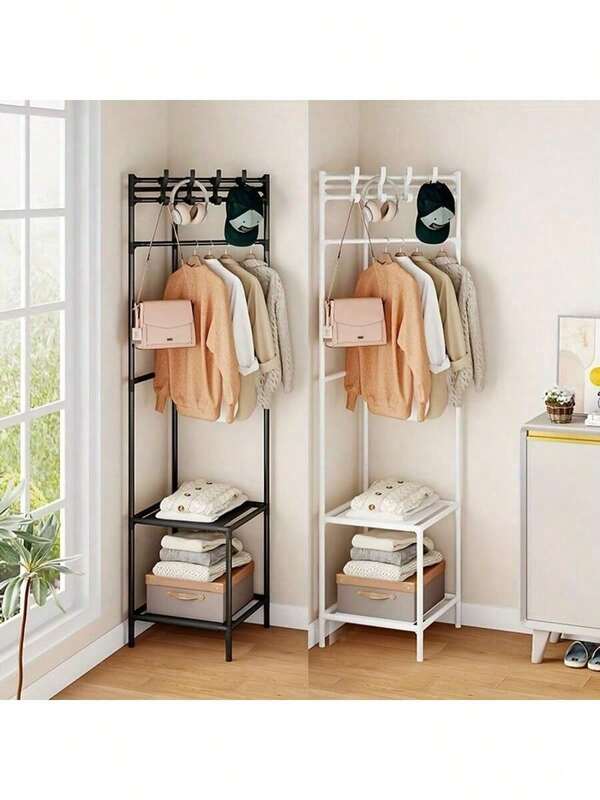 Eckgarderobe mit Haken, stilvoller freistehender Kleiderständer für das Schlafzimmer, vielseitige einfache Aufbewahrungsablage für die Wandorganisation, perfekt für Schlafzimmer, Eingangsbereich und Wohnzimmer Dekoration, ideal zum Platzsparen und für ein aufgeräumtes Zuhause, Design für moderne Inneneinrichtung, hervorragend für saisonale Garderobenwechsel und Feierlichkeiten