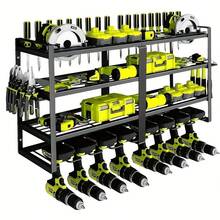 Rack de herramientas de pared flotante de alta resistencia, organizador de almacenamiento de herramientas eléctricas de metal, soporte para taladro manual - Negro - Ver 9