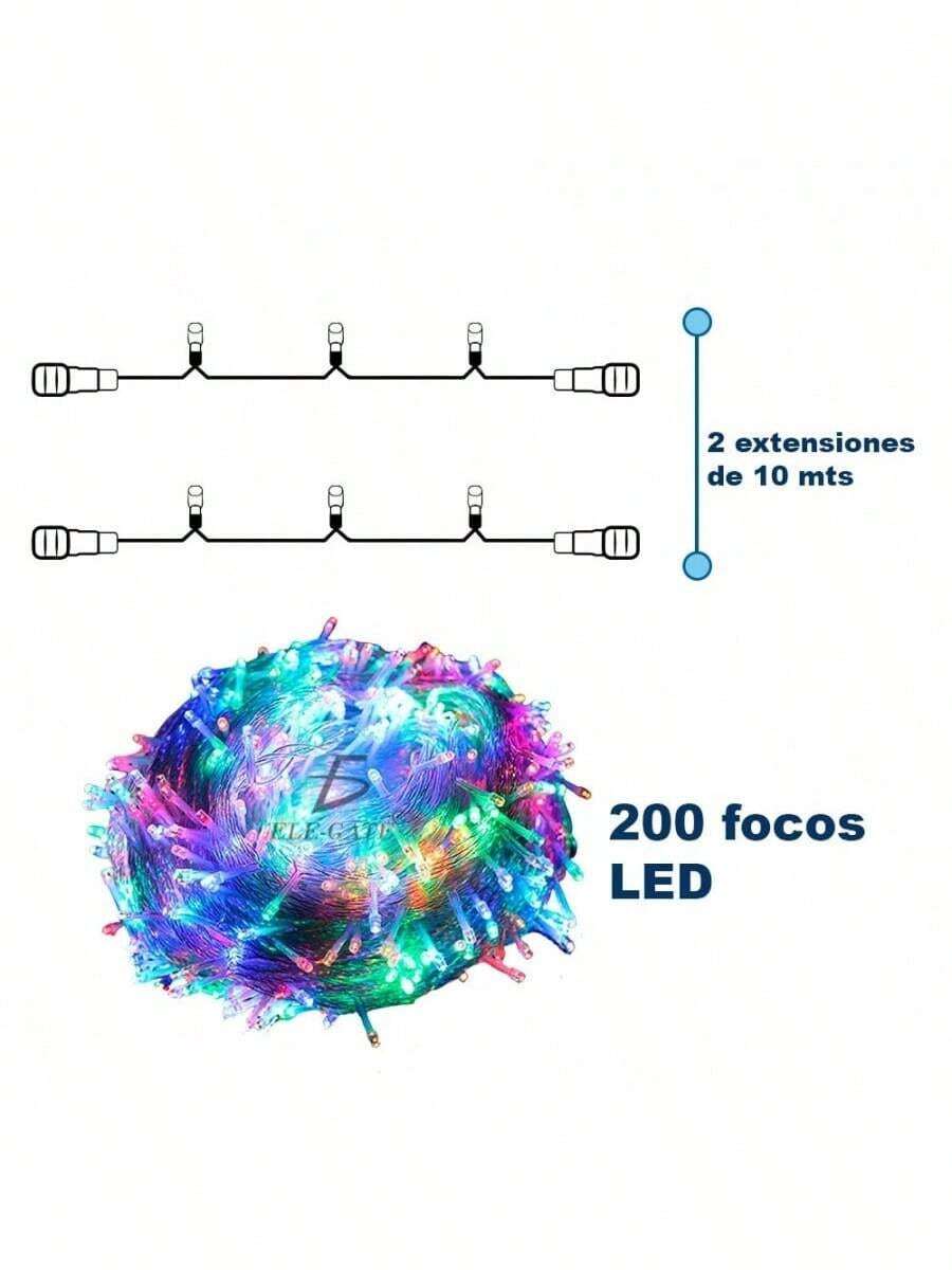 Gran exhibición de iluminación: guirnalda de luces de 20 metros de longitud con 200 LEDs, guirnalda de luces navideñas solares recargables de 3 metros de longitud con 20 LEDs - Luz amarilla - Ver 1