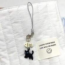 Black Cat Small Fish Mobile Phone Chain Pendant, Goben Chain Card Book, Cute Earphone Hanging Chain Accessories, Black Cat Does Not Eat Fish Chain - ￼ GJ22-1 貓吃魚鑰匙圈-0 - 查看 9
