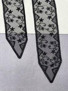 1pc Soft And Elegant Lace Scarf Fashion Botanical Scarf Embroidery Office Ladies Wrist Hair Bands Scarf Turban Headscarf Neck Towel - 白色 - 查看 4