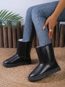 Western Style Thick Fleece Snow Boots For Women, Christmas Home Thick Sole Anti-Slip Boots, Brown, Black, Gray, Mid-Calf, Tall Snow Boots, Outdoor Thick Warm Boots, Casual Anti-Slip Snow Boots, Guiding Boots, Flat Furry Shoes, Comfortable Women Shoes - Black - View 12