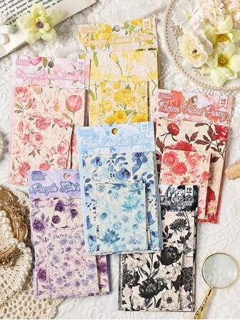 10 Sheets Vintage Floral Paper,DIY Scrapbook Paper Supplies Aesthetic Paper Supplies Decorative Paper Material For DIY Scrapbooks Journal Photo Album Crafts, For Adults And Teens's Writing Drawing Travel Journal DIY Art Craft,Scrapbooking Planner Bullet(Red,Pink,Blue,Black,Yellow,Purple Flowers)