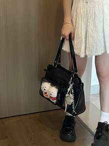 Y2K Vintage Large Capacity Transparent Badge Corn Road Messenger Bag, Fashionable Street Style, Suitable For Women Shopping, Commuting, Gift, Party, Anime Convention, Versatile Shoulder/Crossbody Bag , Gifts For Women , Y2k - Black - View 6