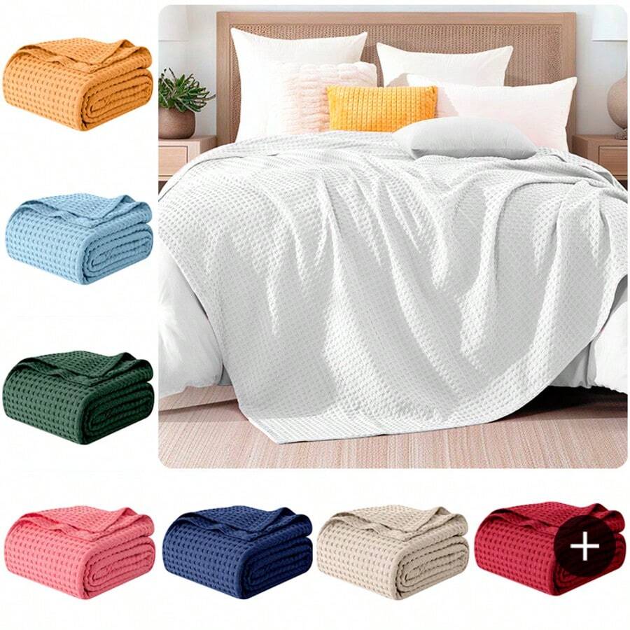 Elegant Comfort 1pc Soft Waffle Weave Throw Blanket , Lightweight Summer Blanket For Hot Sleepers, Full, Queen, King, Twin, And Twin XL Size Bed Breathable Cozy Warm Woven Textured Blankets For Couch, Bed, Sofa, Home Décor, Christmas Decorations Gifts, Cozy Winter Styles, Holiday Décor - trắng - Xem 1