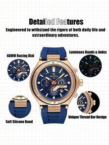 Reloj de cuarzo para hombres REWARD, estilo de negocios y moda, con calendario, manecillas luminosas y funciones multifuncionales. Diseño clásico con correa de silicona de alta calidad, un excelente regalo - Oro rosa - Ver 6