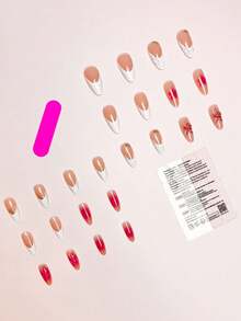 Bộ 24 móng giả màu trắng thanh lịch, kiểu dáng Pháp lượn sóng 3D, hình hạnh nhân, điểm xuyết hoa vàng, kèm sơn gel và dũa móng, lý tưởng cho các bạn gái/phụ nữ sử dụng hàng ngày, dự tiệc và làm móng mùa thu. - Nhiều màu - Xem 2