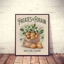 Un póster de lienzo sin marco con diseño de patata vintage, impresión artística de patata de 12x16 pulgadas, adecuado para decoración de cocina, sala de estar, dormitorio, cafetería y oficina. - Multicolor - Ver 1