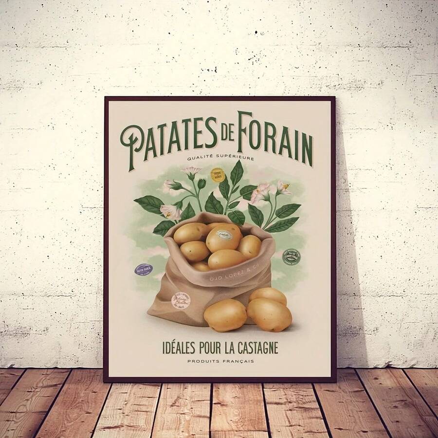 Un póster de lienzo sin marco con diseño de patata vintage, impresión artística de patata de 12x16 pulgadas, adecuado para decoración de cocina, sala de estar, dormitorio, cafetería y oficina. - Multicolor - Ver 1