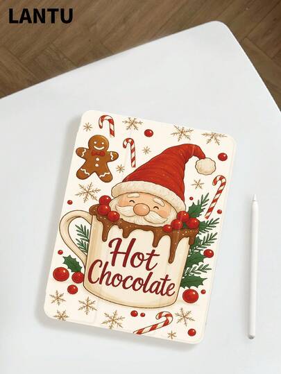 1pc Christmas Santa Claus & Hot Cocoa Pattern Tablet Protective Case, Compatible With Apple IPad 10.2", Apple IPad Pro 11" 2020/2021/Apple (A16) 11" 11th Gen 2025, Apple 9th/10th IPad Air 4th 10.9", Galaxy Tab S6 Lit"Ei/Xiaomi, Anti-Drop, With Pencil Slot, Sleep/Wake Support, Romantic Gift For Friends And Family