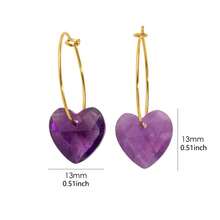 1pair Heart Shaped Earrings Natural Stone Rose Quartz Amethyst Stainless Steel Earring Fashion Jewelry Gift For Women - Heart-shaped Hoop Earrings - View 12