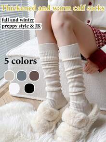 1 Pair Women's Striped Thigh High Socks, Thick Knee-High Socks, Autumn/Winter