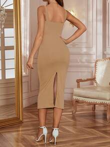 Đầm hè Onicee màu kaki phối ren, xẻ tà, dây đeo mảnh, kiểu dáng thanh lịch dành cho nữ, thích hợp cho ngày Valentine, hẹn hò, tụ họp, tiệc tùng, du lịch, nghỉ mát, đi biển. - Màu Khaki - Xem 4