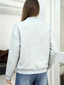 Chaqueta con capucha acolchada con cremallera en beige, prenda exterior casual para uso diario y oficina para mujeres - Gris - Ver 4