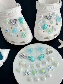 22 chiếc kẹp giày trang trí hình rùa xanh, sao biển xanh DIY, có thể tháo rời cho dép xăng đan, dép lê, giày làm vườn, giày đi biển - Bộ Rùa Xanh - 22 con - Xem 3