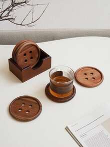 1 套/4 件竹木杯垫，创意耐热，茶道茶杯垫，玻璃杯杯垫，木制咖啡杯垫，适合家庭使用，防烫餐桌装饰，适合节日、派对、生日、婚礼和晚宴，礼物 - 彩色 - 查看 4