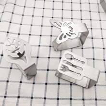 4/8/12pcs Tablecloth Clips, Stainless Steel Metal Tablecloth Clamps, Table Decor Clips, Sturdy & Easy To Use, Create Holiday Atmosphere, Leaf/Butterfly/Simulated Tableware Design - Silver - View 5