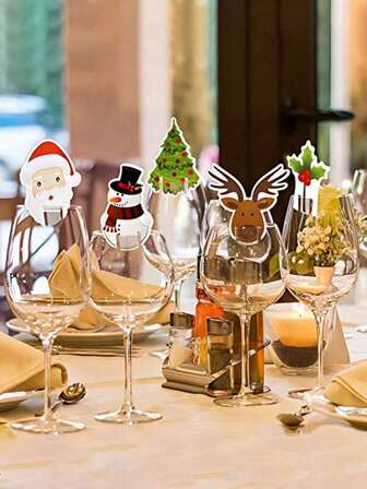 10/60/80pcs Christmas Cup Cards, Santa Claus Hats, Wine Cup Decorations, Christmas Decorations, Christmas Gifts, 2026 New Year Gifts, 2025 Christmas Home Christmas Decorations.