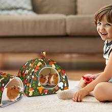 Guinea Pig Hideout Washable Rabbit Bed With Guinea Pig Tunnel Guinea Pigs Toys Set Bunny Hideout Cage Accessories For Hamster Ferret Rabbits Bunny Green Mushroom Forest