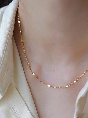 925 Sterling Silver Minimalist Square Pendant Necklace, Elegant & Versatile For Women, Casual & Vintage Style