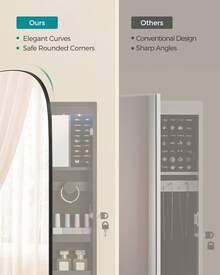 SONGMICS Jewelry Organizer, LED Jewelry Cabinet Wall/Door Mounted, Lockable Rounded Wide Mirror With Storage, Interior Mirror, 3.9 X 16.5 X 42.5 Inches - 黑色 - 查看 3