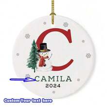 1pc Customizable Christmas Ornament - Personalized 26 Letter Alphabet Name - Festive Decoration, Customize Name Text, Christmas Gift For Yourself, Friends, Girlfriend, 8*8cm Round Ball Ornament,Christmas