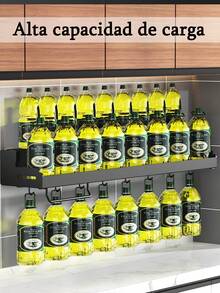 StyleTribe Estante para condimentos de doble capa, Estante de almacenamiento para especias de cocina montado en la pared, para montaje en pared, con gancho para utensilios de cocina, fácil de montar, ahorra espacio, con barra para toallas, 8 ganchos, 4 ranuras para cuchillos, 2 soportes para palillosapto para cocinas, negro - Negro - Ver 2