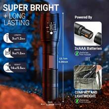 4 Pack Rechargeable High Power LED Flashlight With Zoom Spotlight, USB Cable, Super Bright, Long Range, Tactical Work Light For Camping, Hunting, Hiking, Emergencies - 4件 - 查看 8