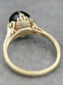 1pc Vintage Cubic Zirconia & Faux Pearl Ring, Jewelry Gift For Women Wedding Anniversary - Golden Yellow+Black - View 3
