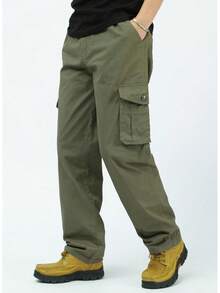 XINTM Men's Cotton Work Pants, Baggy Cargo Pants, Rip-Resistant, Multiple Pockets, Stretch, For Work, Hiking - 黑色 - 查看 9