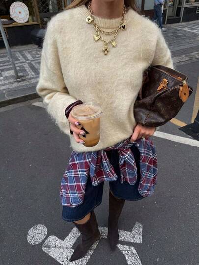 SOOKAUG Cozy Thick Round Neck Merino Wool Women Soft & Warm Pullover Sweater, Suitable For Autumn/Winter