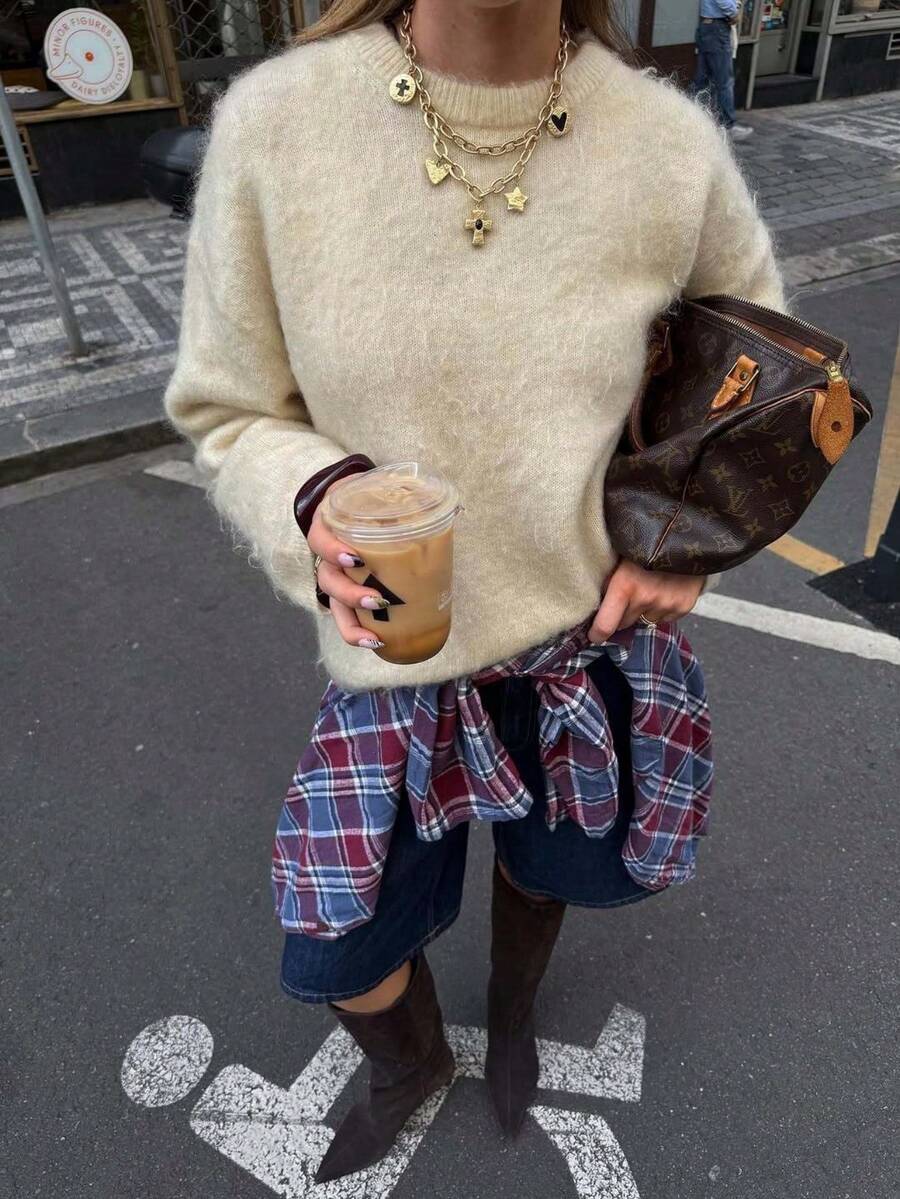 SOOKAUG Cozy Thick Round Neck Merino Wool Women Soft & Warm Pullover Sweater, Suitable For Autumn/Winter - Butter Yellow - View 1