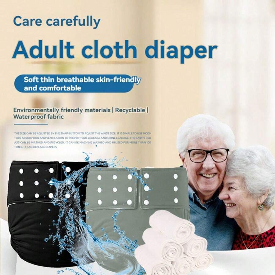 2pcs(1pc Diaper+1pc Insert)Adult Diaper Pants, Unisex Leakproof Waterproof Briefs With Adjustable Side Buttons, Reusable Polyester Lining, Breathable Fabric, Good Absorbency For Incontinence, Suitable For Elderly, Pregnant Women, Postpartum, Disabled, Long Drives - Multicolor - View 1