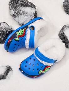 1 Paar Jungen Cartoon Dinosaurier Thermisch gefütterte, warme und bequeme Lässig Slip-On Hausschuhe, geeignet für den Winter, Blau - Königsblau - Übersicht 5