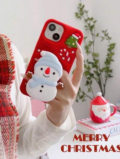 Cartoon Christmas Tree & 3D Snowman Stand Phone Case Compatible With Iphone 16 Pro Max, New 17/15 Full Body Shockproof Silicone Soft Cover Compatible With Iphone 14 Pro, 13, 15 Pro, Cute Compatible With Iphone 16