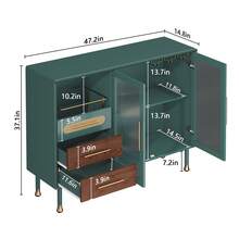 47.2" Coffee Wine Bar Cabinet With 2 Glass Doors, Modern Buffet Sideboard Table For Dining Room - Green - View 2