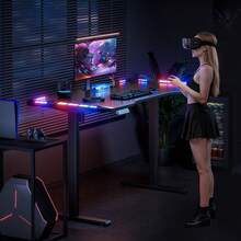 Electric Height-Adjustable Gaming Desk With LED Lighting, Ergonomic PC Table With Carbon Fiber Surface, 3 Memory Positions And 3 Sizes, Gaming Computer Desk For Home, Home Office, And Office, Black - View 2