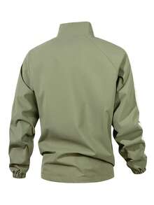 Men's Stand-Up Collar Long-Sleeved Zipper Closed Jacket With Pockets, Windproof Outdoor Jacket, Suitable For Hiking And Camping - xanh quân đội - Xem 3