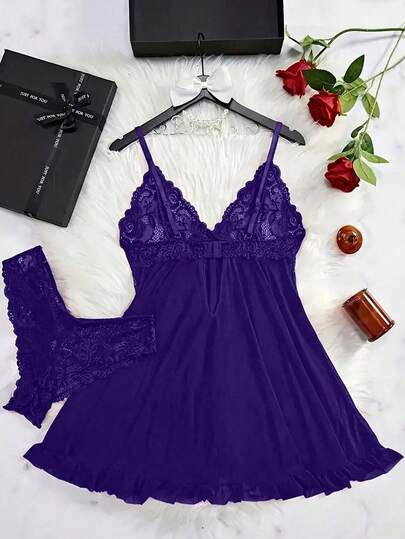 Set Women Verleidelijke Deep V, Kanten Lotus Ladies Underwear Set, Bedroom Bathroom, Universal view 7