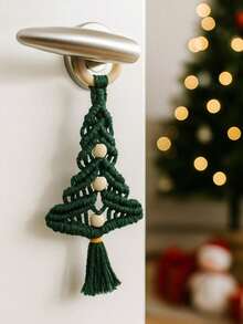 1pc Christmas Macrame Tree Ornament Set, Multi-Color Handwoven Christmas Ornaments With Wooden Rings, Wooden Beads And Tassels, Christmas Tree Holiday Doorknob Hanger, Holiday Home Decor, Christmas Party Decorations, Mantel Decorations Christmas Decorations Room Decor Winter
