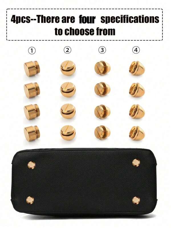 Zestaw 4 szt./zestaw złotych ćwieków do torebek, mosiężne śruby, nity, metalowe zapięcia do rękodzieła skórzanego, trwałe ozdobne ćwieki do torebek, portfeli, torebek, bagażu, ubrań i butów, akcesoria w stylu punk rockowym, łatwe w montażu, niezbędne dla miłośników rękodzieła, idealny pomysł na prezent dla entuzjastów majsterkowania, urodziny, Boże Narodzenie, Nowy Rok, Dzień Ojca