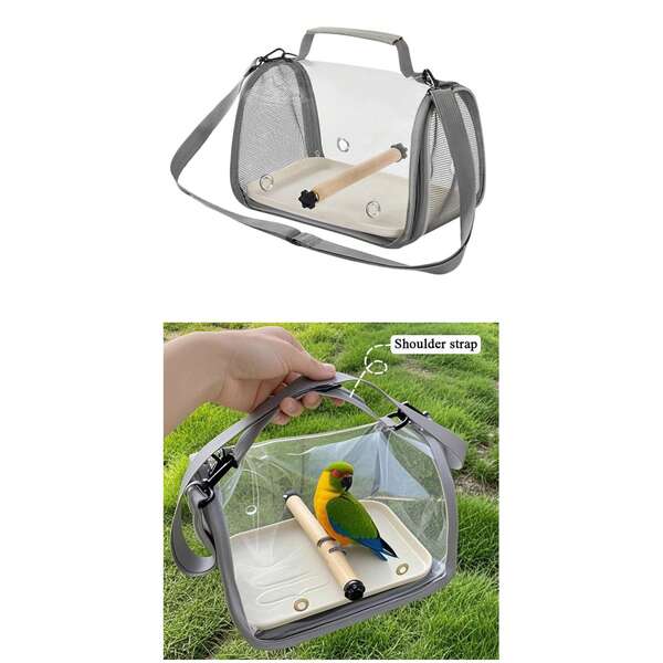 1pc Portable Bird Travel Cage With Stand And Shoulder Strap, Safety Lock, Foldable Lightweight And Spacious Cage With Built-In Tray + Perch, Suitable For Travel, Daily Walks, Outdoor Activities, For Tigers, Chameleons, Elephants, Crested Geckos, Small To Medium Birds | Bird Cage | Bird Supplies | Bird Accessories