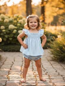 Baby Girl Summer Clothes Cute Ruffle Tops Dress Shorts Outfits Set Infant Toddler Shrit Bloomers Princess Outfit - 藍色 - 查看 7