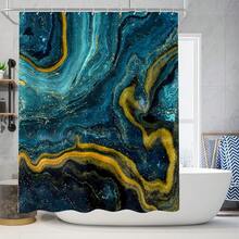 4 Pcs Teal Blue Marble Shower Curtain Set Turquoise Bathroom Sets With Shower Curtain And Rugs Gold Modern Abstract Bathroom Decor Accessories Bathroom Rugs Toilet Lid Cover With Hooks{Inchcolor_nameinch:InchTealinch} - Teal - 查看 3