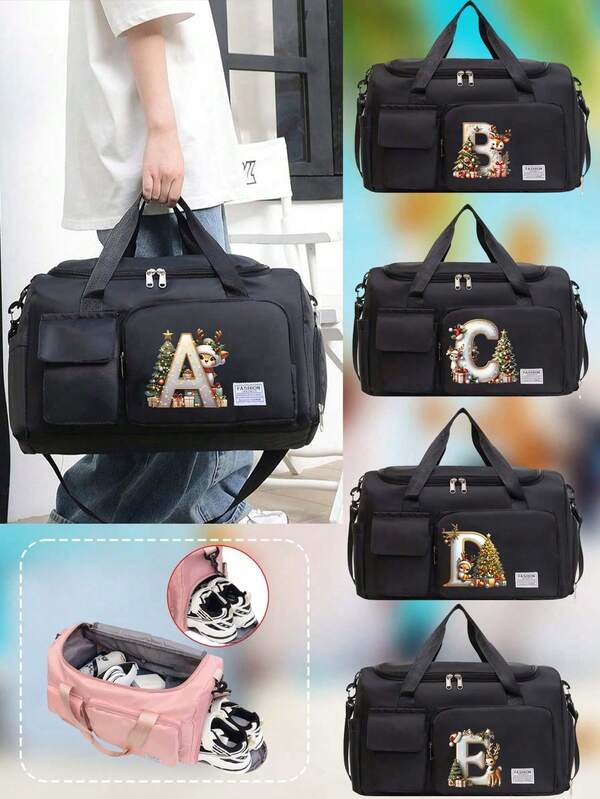 Oxford Cloth Material, Fashionable Style, Large Capacity, Multifunctional Black Travel Bag, Handbag, Crossbody Bag, Shoulder Bag, Separate Space For Storing Shoes, Suitable For Vacation, Travel, Fitness, Exercise, College