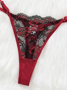 Áo ngủ ngắn gợi cảm quyến rũ phối màu tương phản của EverydayBra dành cho nữ, váy chữ A khoét rỗng bằng lưới, váy hai dây, áo ngủ nội y kiểu Gothic ren hoa hồng. - Màu Đỏ Sâu - Xem 5