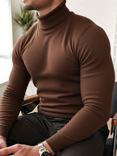 Męski sweter z długim rękawem i wysokim kołnierzem, regularny krój, uniwersalny sweter z dzianiny do codziennego noszenia